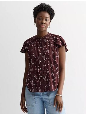 Sonoma Brown and pink  Floral Button-Front Top